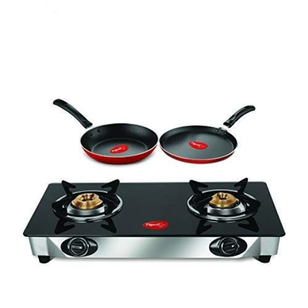 PIGEON Pigeon Ayush 2 Burner Combo Glass TOP Black - Black, NA